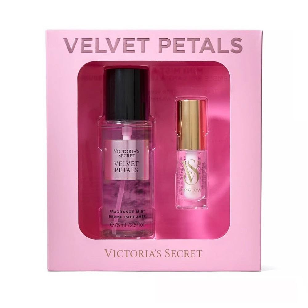 Victoria's Secret Velvet Petals Fragrance Gift Set Mist and Lip Glow - Pink New